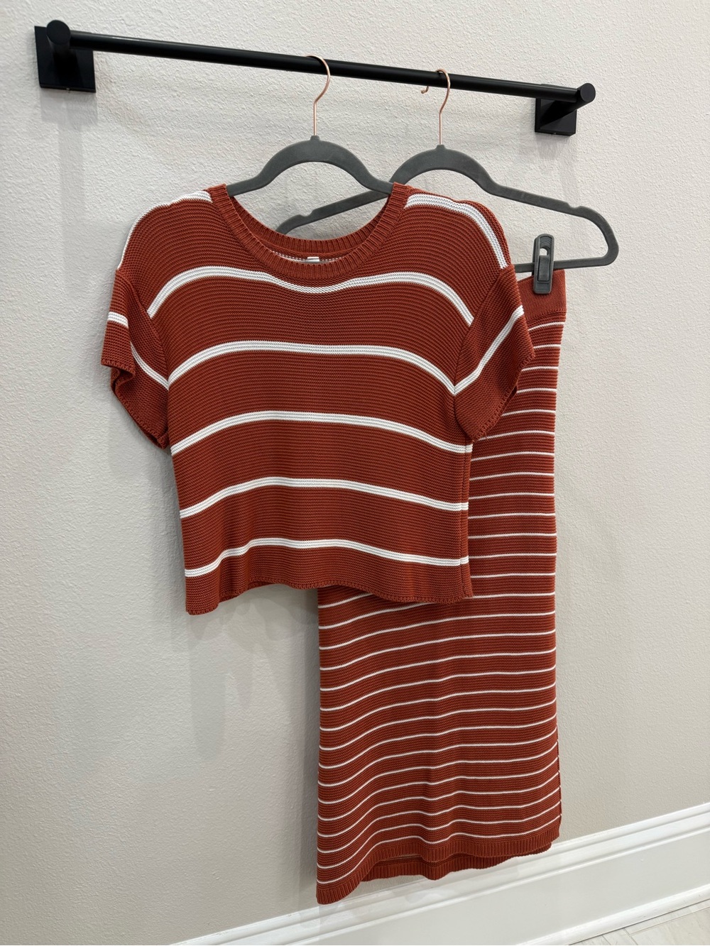 Wishlist Rust and White Striped Knit Top & Skirt Set